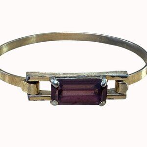 Vintage Avon Gold-Tone Hinged Bracelet With Rectangular Purple Gemstone